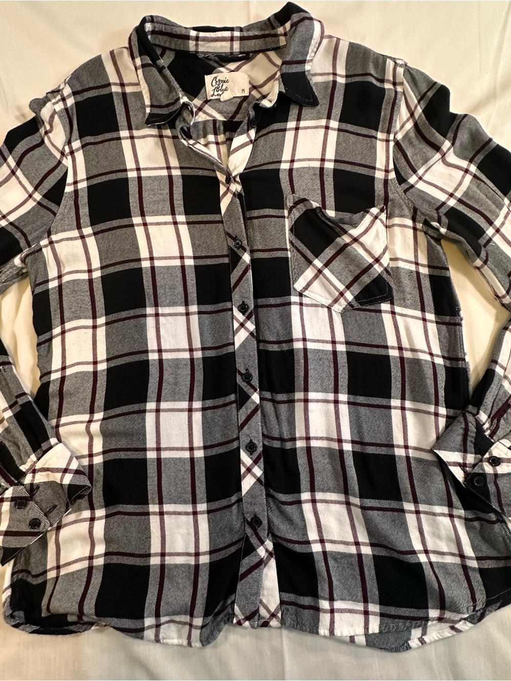 Woman Black/White Plaid Button-Up Shirt casual 100% Cotton grunge, Y2K Goth